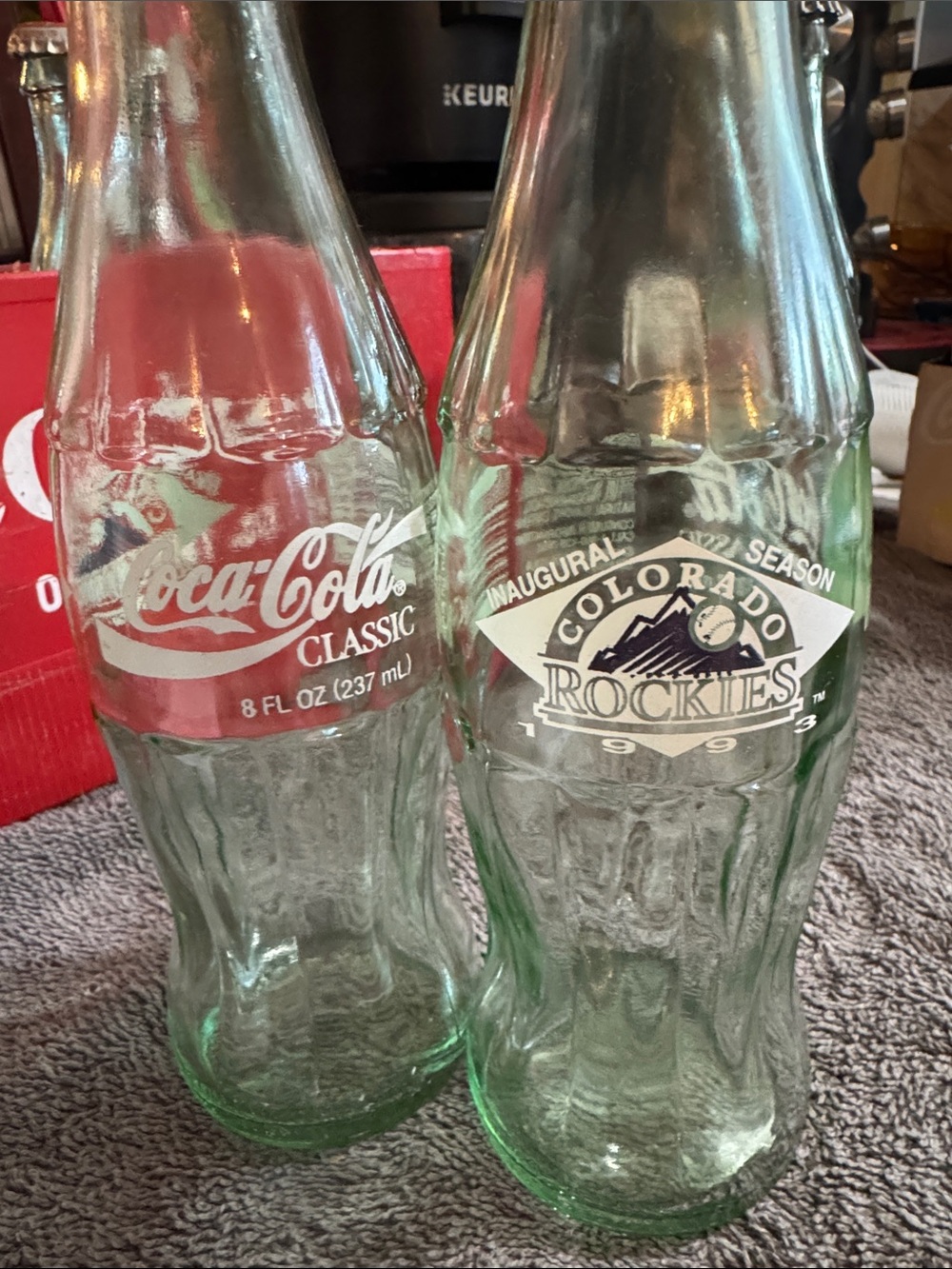 Coca-Cola Classic & Colorado Rockies 8oz Bottles inaugural season 1 w/bottle cap